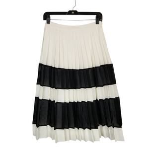 Banana Republic Women's Black White Pleated Bold Stripe Colorblock Midi Skirt 2